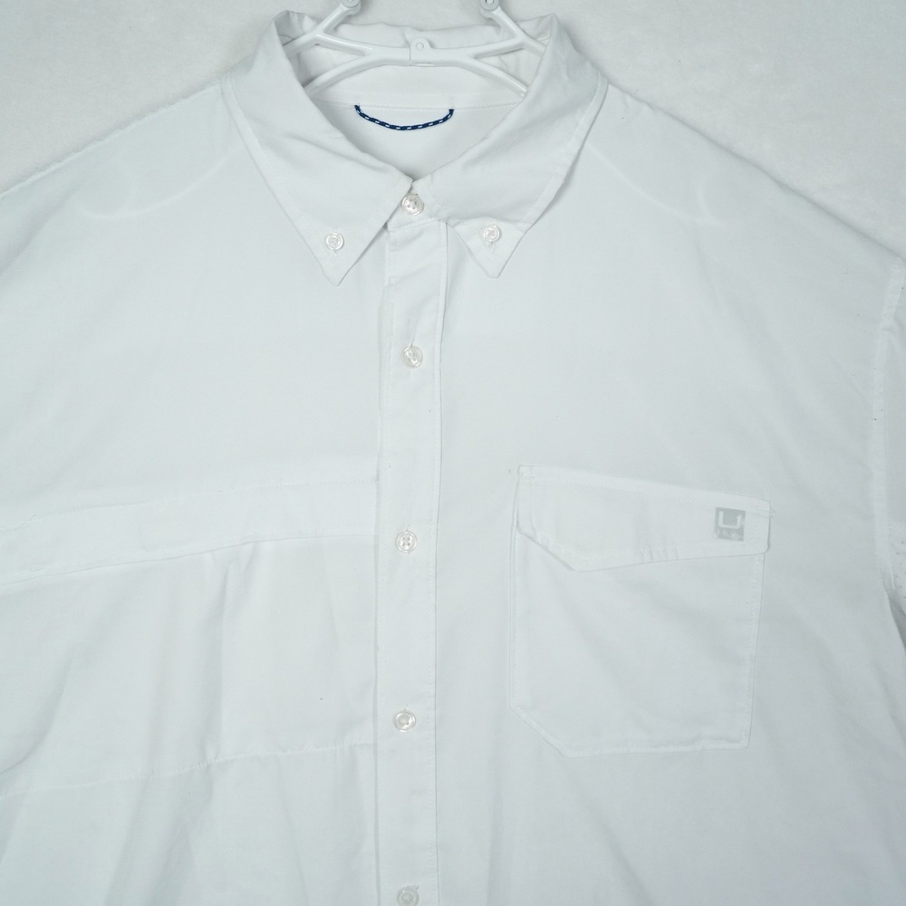 Huk Mens XL White Long Sleeve Button Down Fishing Shirt Mesh Vent Roll Tab